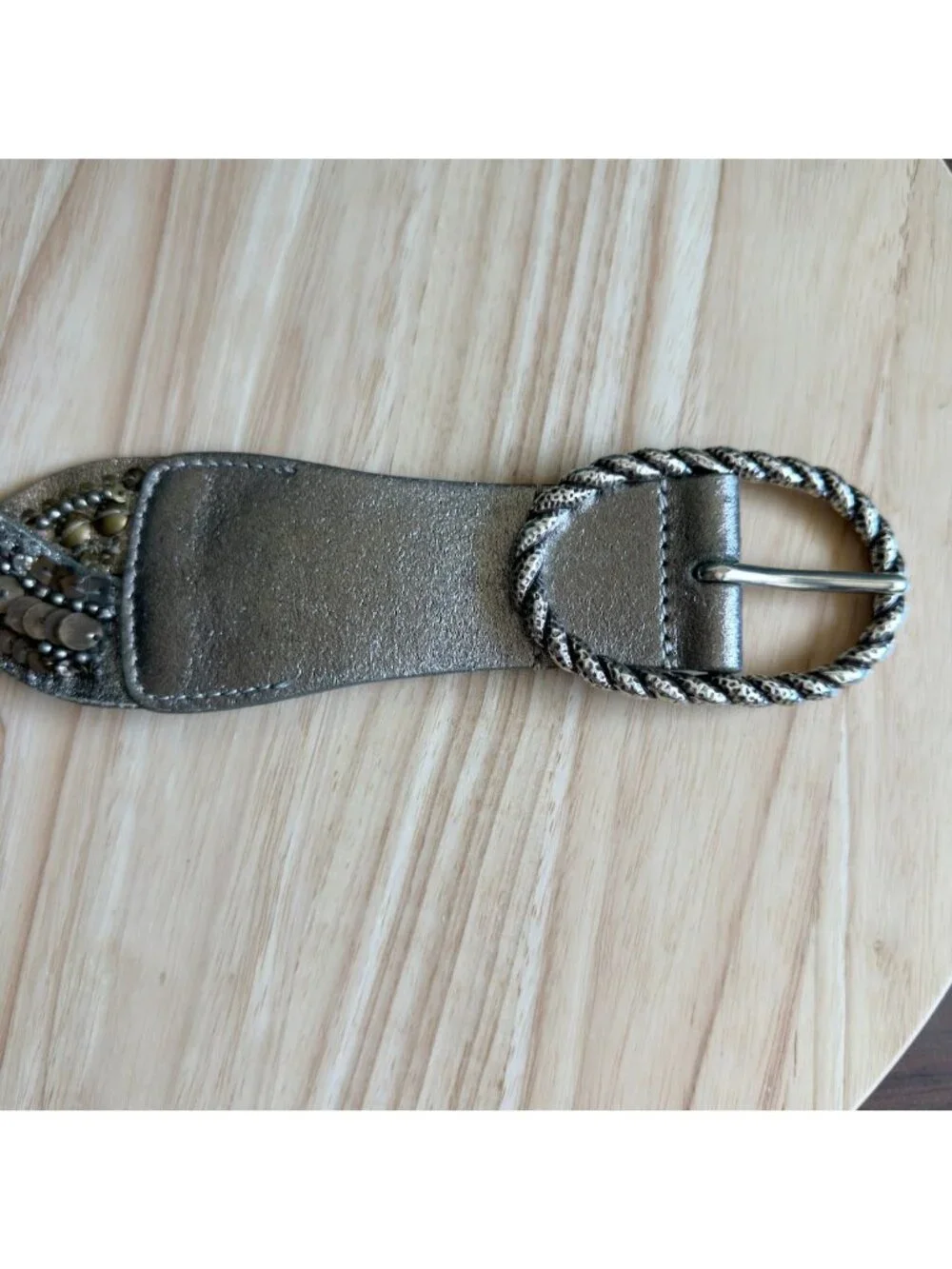 Vintage Womens Leather Belt L Fashion Braided Metallic Gold & Silver Sequins 45